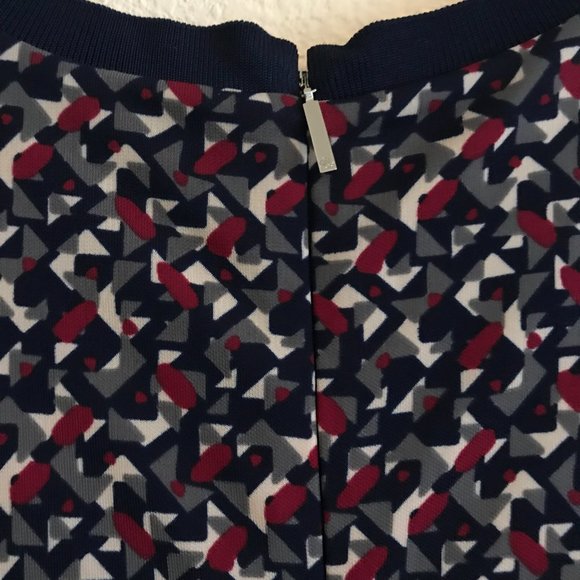 Lauren Ralph Lauren Navy Blue Abstract Geometric Long Sleeve Shift Career Dress - Picture 6 of 8